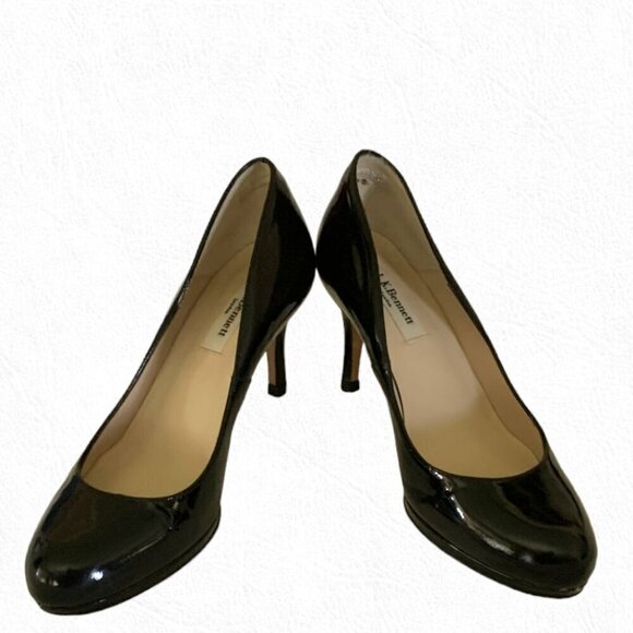 LK Bennet Black Patent Leather Round Toe Pumps Heels Size 37.5 (US 6.5) - Picture 1 of 10
